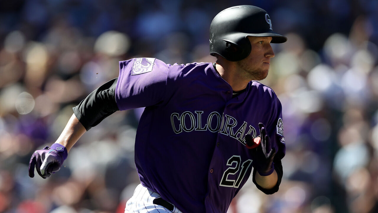 DENVER, CO - SEPTEMBER 13: Kyle Freeland #21 of the Colorado Rockies runs down the baseline after hitting a RBI double in the second inning against the Arizona Diamondbacks at Coors Field on September 13, 2018 in Denver, Colorado.