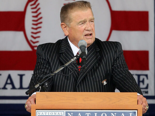 COOPERSTOWN, NY - JULY 25: 2010 inductee Whitey Herzog gives his speech at Clark Sports Center during the Baseball Hall of Fame induction ceremony on July 25, 20010 in Cooperstown, New York. Herzog served as manager for four teams and finished his career with 1,281 regular season victories as well as leading the St. Louis Cardinals to the 1982 World Series title.Herzog was also named 1985 National League manager of the year.