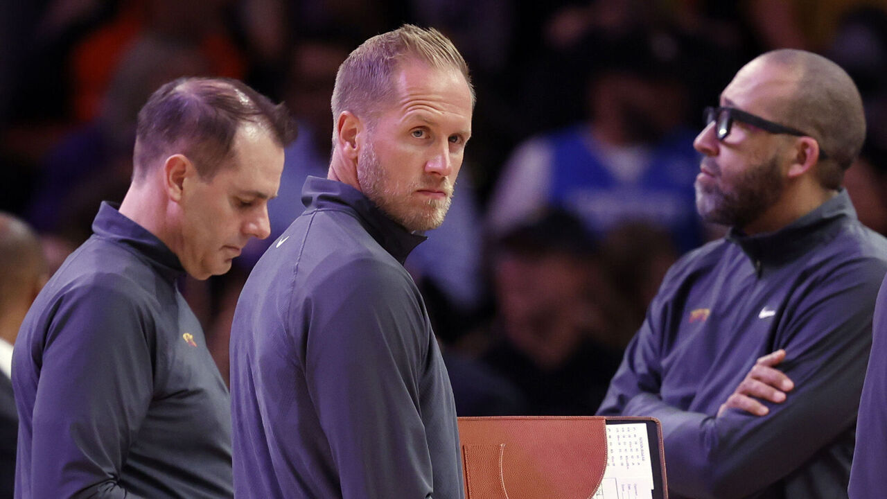 PHOENIX, ARIZONA - APRIL 03: Associate head coach Kevin Young of the Phoenix Suns looks on during a time out during the game against the Cleveland Cavaliers at Footprint Center on April 03, 2024 in Phoenix, Arizona. The Suns defeated the Cavaliers 122-101.