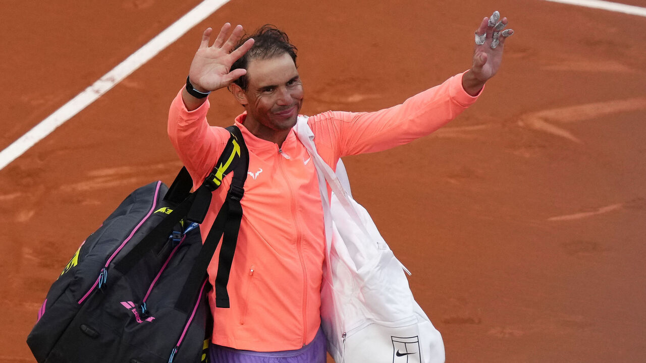 Spain's Rafael Nadal gestures as he leaves the court after losing against Australia's Alex De Minaur during the ATP Barcelona Open "Conde de Godo" tennis tournament singles match at the Real Club de Tenis in Barcelona, on April 17, 2024.