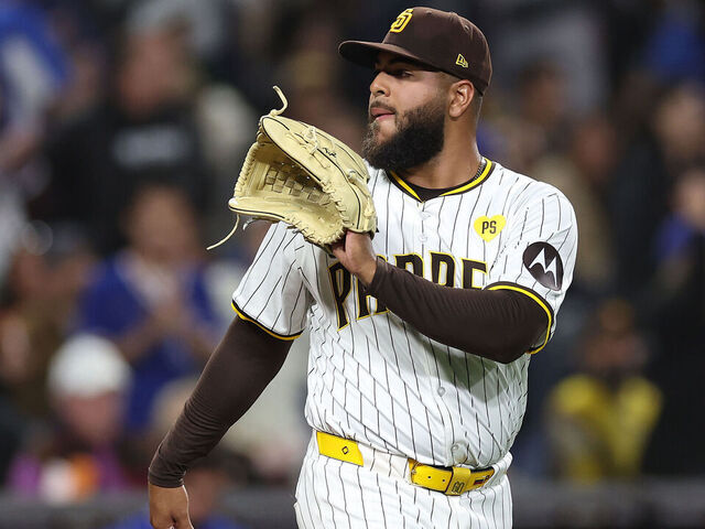 SAN DIEGO, CALIFORNIA - APRIL 08: Pedro Avila #60 of the San Diego Padres looks on during a game against the Chicago Cubs at Petco Park on April 08, 2024 in San Diego, California.