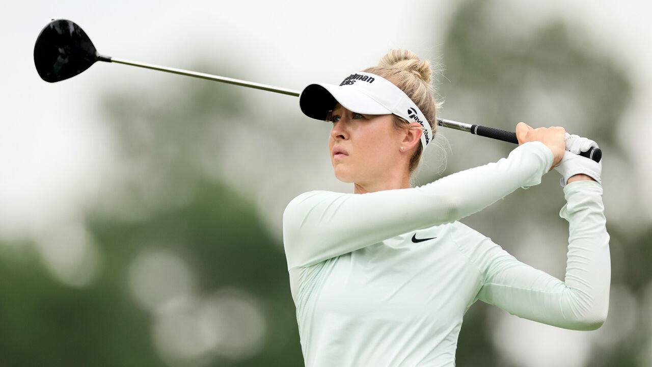 THE WOODLANDS, TEXAS - APRIL 17: Nelly Korda of the USA plays a shot during practice for the The Chevron Championship at The Club at Carlton Woods on April 17, 2024 in The Woodlands, Texas.