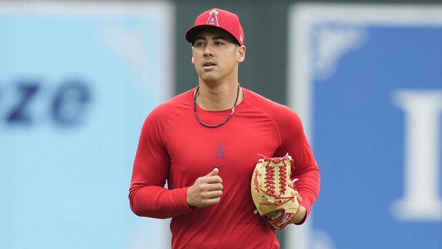 BALTIMORE, MARYLAND - MARCH 30: Robert Stephenson #24 of Los Angeles Angels looks on during batting practice prior to a baseball game against the Baltimore Orioles at Oriole Park at Camden Yards on March 30, 2024 in Baltimore, Maryland.