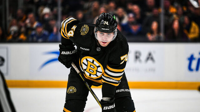 BOSTON, MASSACHUSETTS - FEBRUARY 13: Jake DeBrusk #74 of the Boston Bruins waits for a face-off during the third period against the Tampa Bay Lightning at TD Garden on February 13, 2024 in Boston, Massachusetts.