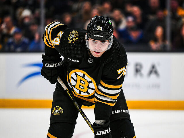 BOSTON, MASSACHUSETTS - FEBRUARY 13: Jake DeBrusk #74 of the Boston Bruins waits for a face-off during the third period against the Tampa Bay Lightning at TD Garden on February 13, 2024 in Boston, Massachusetts.