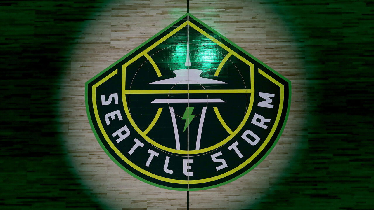 SEATTLE, WASHINGTON - MAY 06: The Seattle Storm logo is seen at center court before the game between the Seattle Storm and the Minnesota Lynx at Climate Pledge Arena on May 06, 2022 in Seattle, Washington.