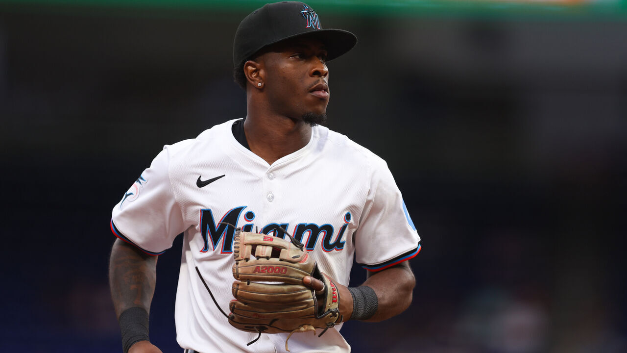 MIAMI, FLORIDA - APRIL 01: Tim Anderson #7 of the Miami Marlins looks on against the Los Angeles Angels during the first inning of the game at loanDepot park on April 01, 2024 in Miami, Florida.