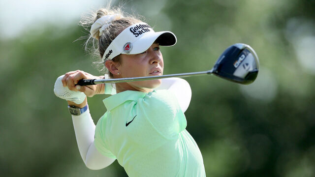 THE WOODLANDS, TEXAS - APRIL 18: Nelly Korda of the United States plays her shot from the second tee during the first round of The Chevron Championship at The Club at Carlton Woods on April 18, 2024 in The Woodlands, Texas.