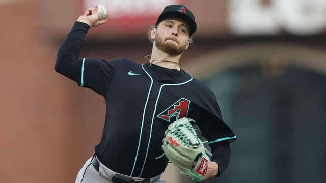 SAN FRANCISCO, CALIFORNIA - APRIL 18: Ryne Nelson #19 of the Arizona Diamondbacks pitches in the bottom of the first inning against the San Francisco Giants at Oracle Park on April 18, 2024 in San Francisco, California.