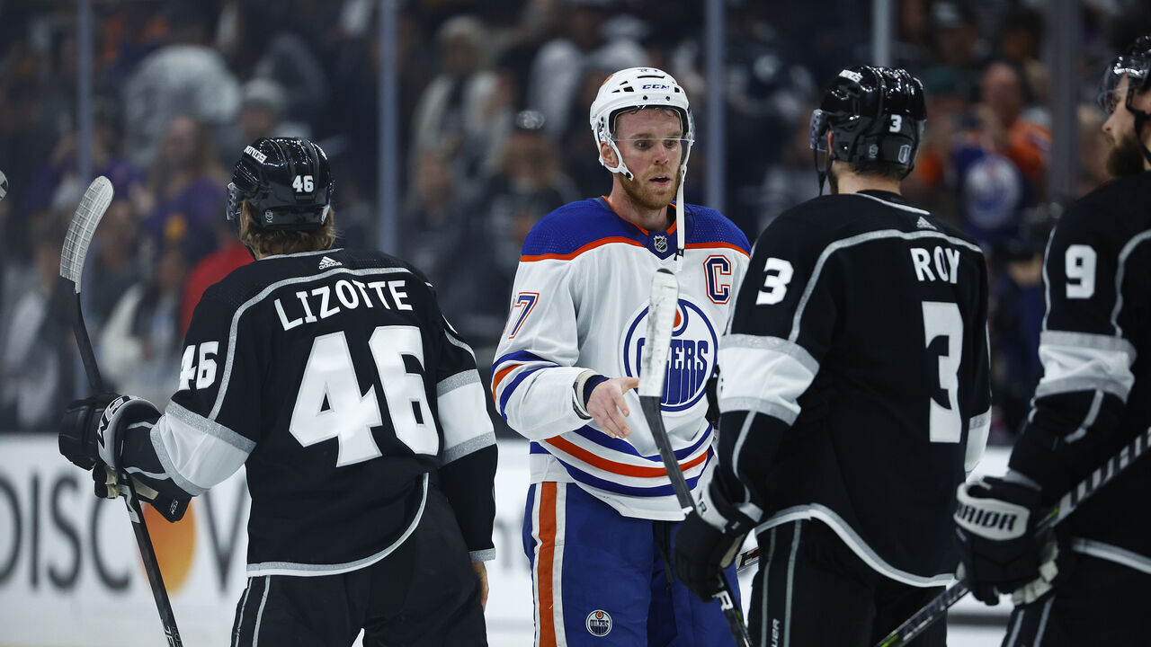 LOS ANGELES, CALIFORNIA - APRIL 29: Connor McDavid #97 of the Edmonton Oilers in Game Six of the First Round of the 2023 Stanley Cup Playoffs at Crypto.com Arena on April 29, 2023 in Los Angeles, California.