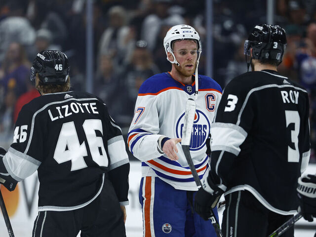 LOS ANGELES, CALIFORNIA - APRIL 29: Connor McDavid #97 of the Edmonton Oilers in Game Six of the First Round of the 2023 Stanley Cup Playoffs at Crypto.com Arena on April 29, 2023 in Los Angeles, California.