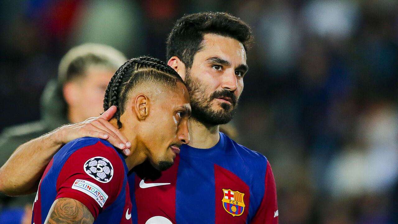 BARCELONA, SPAIN - APRIL 16: FCBarcelona players after losing the Match of the quarts of final of Champions League between FC Barcelona and Paris Saint-Germain in Barcelona at the Estadi Olimpic Lluis Companys.