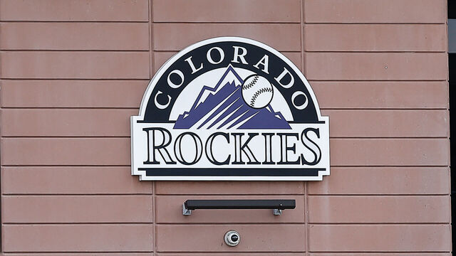 SCOTTSDALE, AZ - FEBRUARY 23: The Colorado Rockies logo before the MLB spring training baseball game between the Arizona Diamondbacks and the Colorado Rockies on February 23, 2024 at Salt River Fields at Talking Stick in Scottsdale, Arizona.