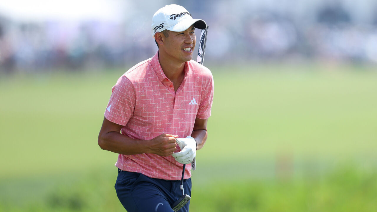 HILTON HEAD ISLAND, SOUTH CAROLINA - APRIL 19: Collin Morikawa looks on while playing the 18th hole during the second round of the RBC Heritage at Harbour Town Golf Links on April 19, 2024 in Hilton Head Island, South Carolina.