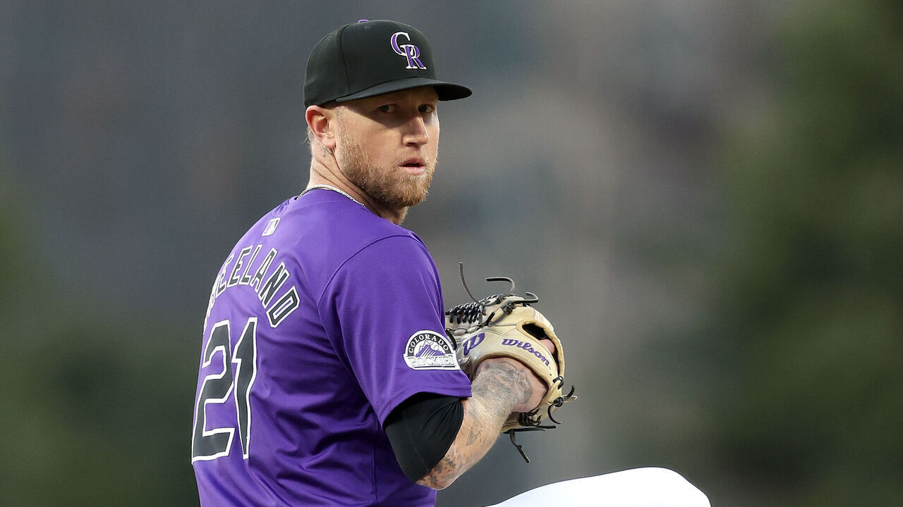 DENVER, COLORADO - APRIL 08: Starting pitcher Kyle Freeland #21 of the Colorado Rockies throws against the Arizona Diamondbacks in the first inning at Coors Field on April 08, 2024 in Denver, Colorado.