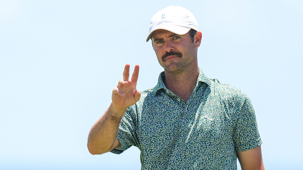 PUNTA CANA, DOMINICAN REPUBLIC - APRIL 19: Wesley Bryan of the United States reacts to his putt on the ninth green during the second round of the Corales Puntacana Championship at Puntacana Resort & Club, Corales Golf Course on April 19, 2024 in Punta Cana, Dominican Republic.
