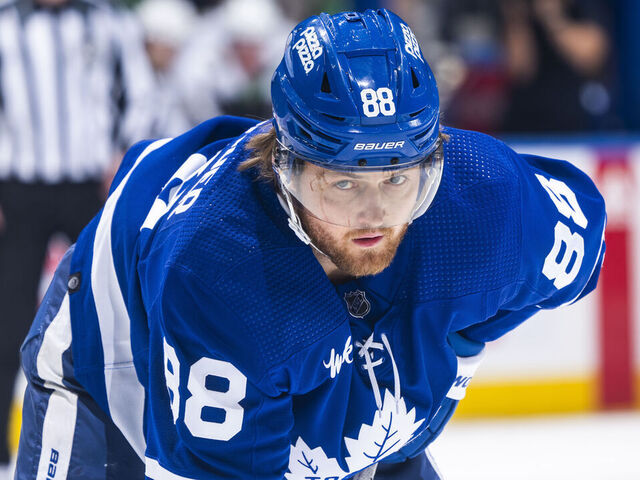 TORONTO, ON - MARCH 4: William Nylander #88 of the Toronto Maple Leafs looks on against the Boston Bruins during the first period at Scotiabank Arena on March 4, 2024 in Toronto, Ontario, Canada.