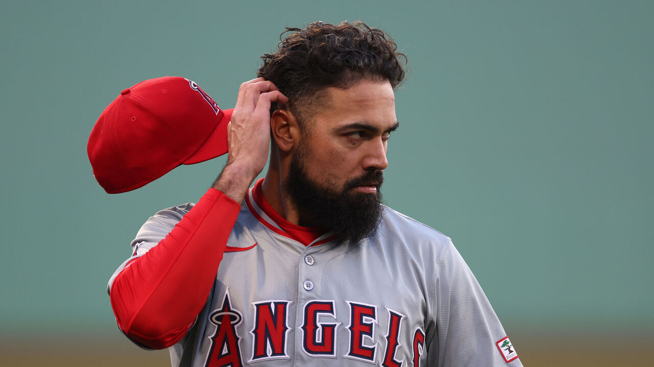 BOSTON, MASSACHUSETTS - APRIL 12: Anthony Rendon #6 of the Los Angeles Angels warms up before playing against the Boston Red Sox at Fenway Park on April 12, 2024 in Boston, Massachusetts.