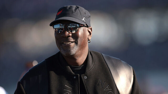 TALLADEGA, ALABAMA - APRIL 21: Michael Jordan, NBA Hall of Famer and co-owner of 23XI Racing reacts after Tyler Reddick, driver of the #45 Jordan Brand Toyota, wins the NASCAR Cup Series GEICO 500 at Talladega Superspeedway on April 21, 2024 in Talladega, Alabama.