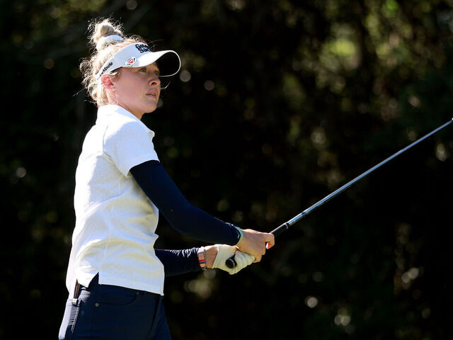 THE WOODLANDS, TEXAS - APRIL 21: Nelly Korda of the United States plays her shot from the 16th tee during the final round of The Chevron Championship at The Club at Carlton Woods on April 21, 2024 in The Woodlands, Texas.