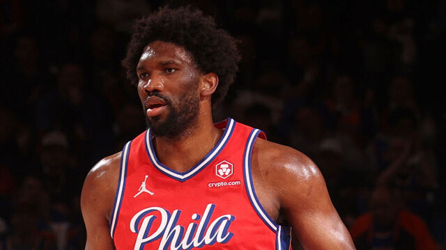 NEW YORK, NY - APRIL 22: Joel Embiid #21 of the Philadelphia 76ers handles the ball during the game against the New York Knicks during Round 1 Game 2 of the 2024 NBA Playoffs on April 22, 2024 at Madison Square Garden in New York City, New York. Mandatory Copyright Notice: Copyright 2024 NBAE