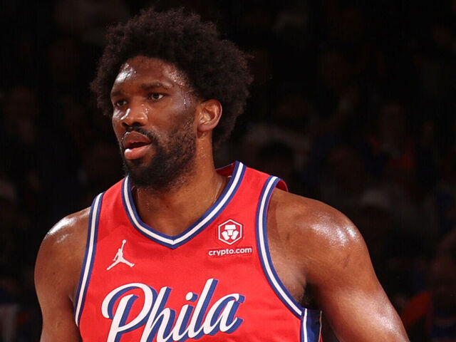 NEW YORK, NY - APRIL 22: Joel Embiid #21 of the Philadelphia 76ers handles the ball during the game against the New York Knicks during Round 1 Game 2 of the 2024 NBA Playoffs on April 22, 2024 at Madison Square Garden in New York City, New York. Mandatory Copyright Notice: Copyright 2024 NBAE