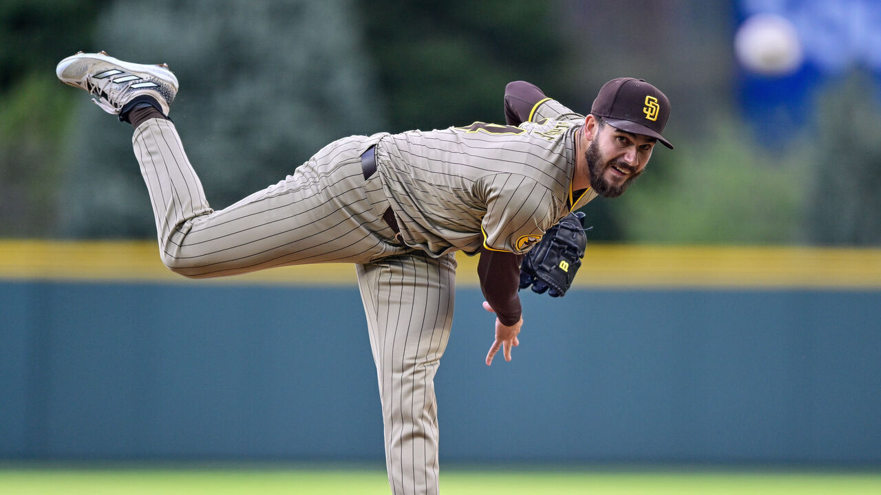 DENVER, COLORADO - APRIL 22: Dylan Cease #84 of the San Diego Padres pitches against the Colorado Rockies in the first inning at Coors Field on April 22, 2024 in Denver, Colorado.