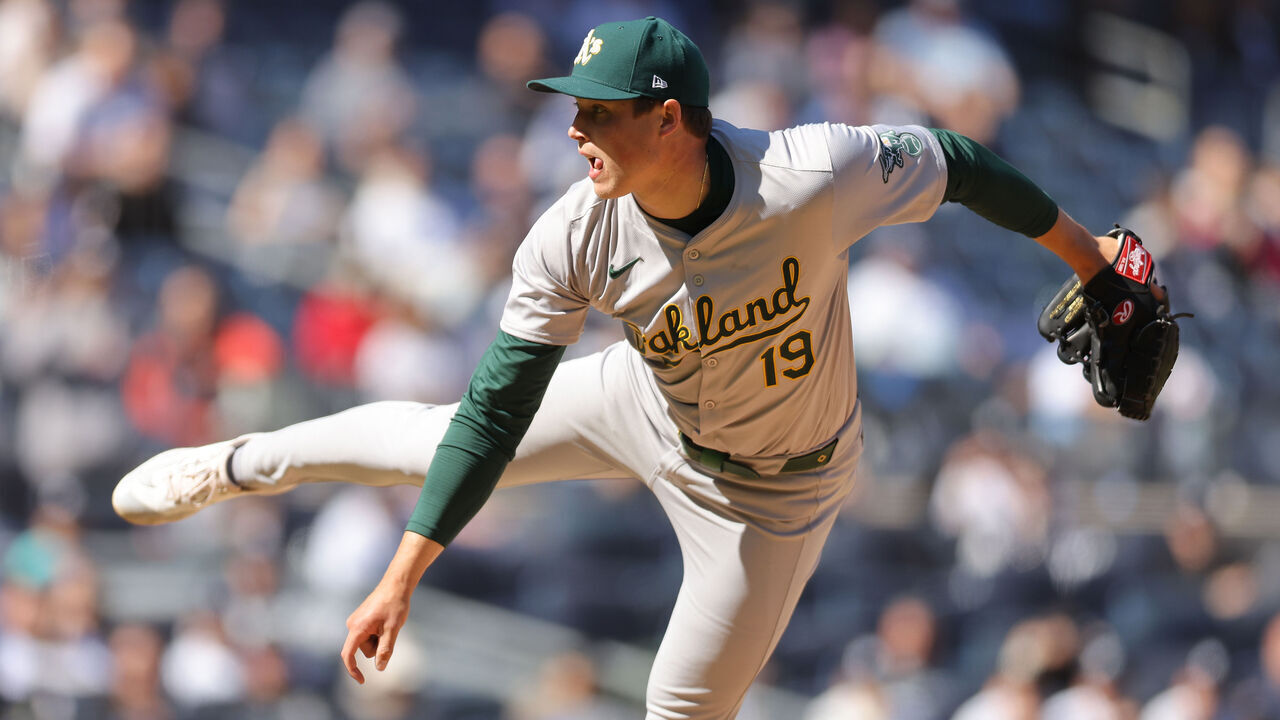 NEW YORK, NEW YORK - APRIL 22: Mason Miller #19 of the Oakland Athletics in action against the New York Yankees at Yankee Stadium on April 22, 2024 in New York City. Oakland Athletics defeated the New York Yankees 2-0.
