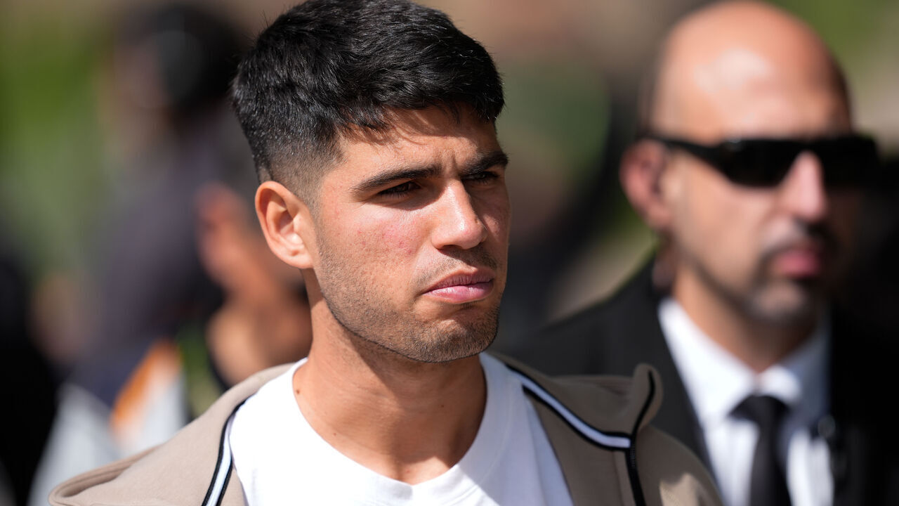 MADRID, SPAIN - APRIL 23: Carlos Alcaraz of Spain attends during the Mutua Madrid Open 2024, ATP Masters 1000 and WTA 1000, tournament celebrated at Caja Magica on April 23, 2024 in Madrid, Spain.