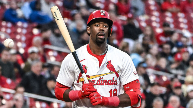 ST. LOUIS, MO - APRIL 23: St. Louis Cardinals designated hitter Jordan Walker (18) during a game between the Arizona Diamondbacks and the St. Louis Cardinals on Tuesday April 23, 2024, at Busch Stadium in St. Louis MO