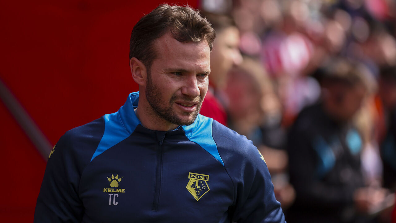 Watford interim head coach Tom Cleverley on the touchline before the Sky Bet Championship match at St Mary's Stadium, Southampton. Picture date: Saturday April 13, 2024.