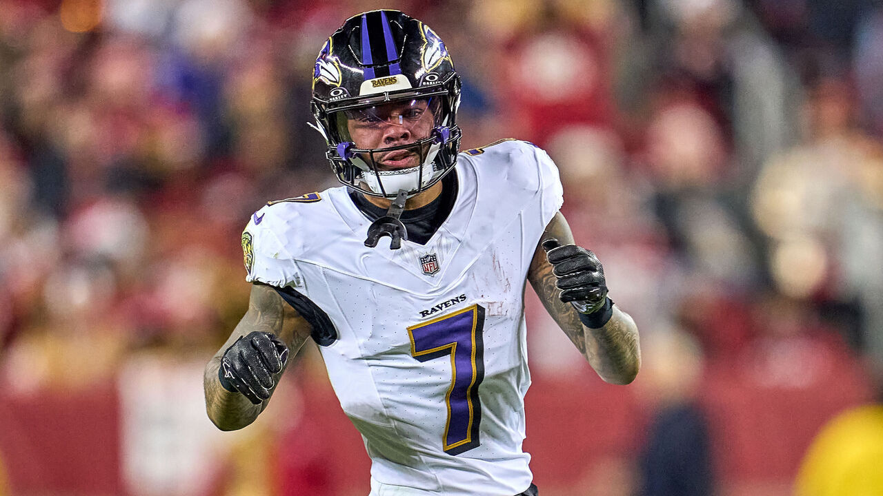 SANTA CLARA, CALIFORNIA - DECEMBER 25: Rashod Bateman #7 of the Baltimore Ravens looks on in action during a game between the San Francisco 49ers and the Baltimore Ravens at Levi's Stadium on December 25, 2023 in Santa Clara, California.