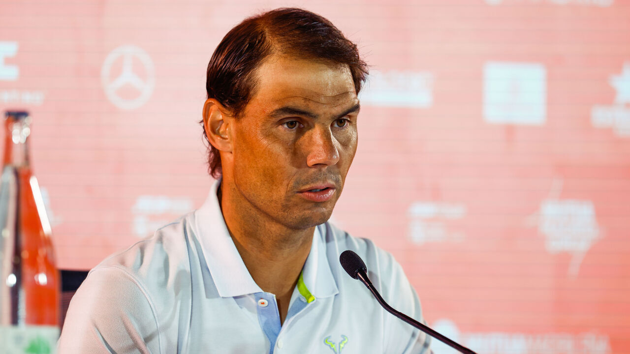 MADRID, SPAIN - APRIL 24: Rafael Nadal of Spain attends the media during his press conference during the Mutua Madrid Open 2024, ATP Masters 1000 and WTA 1000, tournament celebrated at Caja Magica on April 24, 2024 in Madrid, Spain.