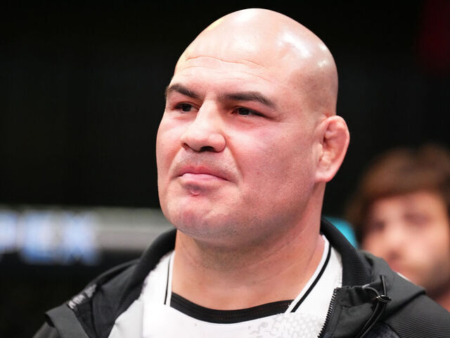 LAS VEGAS, NEVADA - JANUARY 13: Former UFC heavyweight champion Cain Velasquez is seen in the corner of Gabriel Benitez of Mexico during the UFC Fight Night event at UFC APEX on January 13, 2024 in Las Vegas, Nevada.