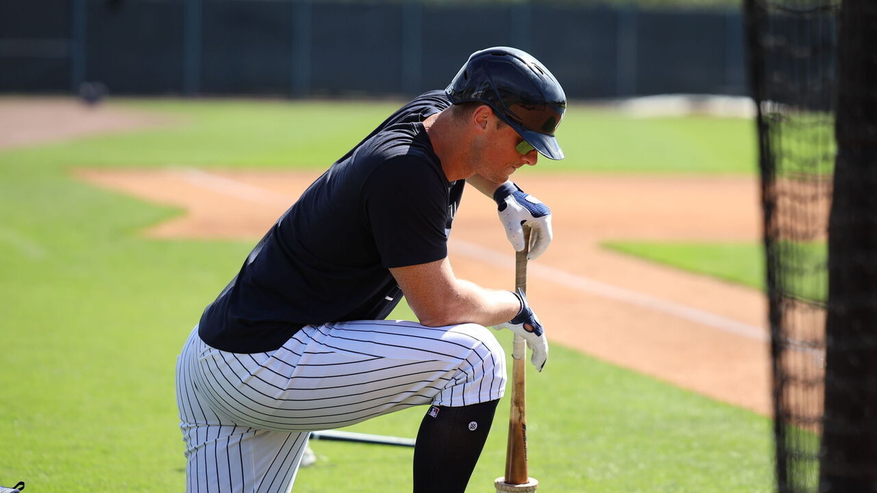 TAMPA, FL - MARCH 11: DJ LeMahieu #26 of the New York Yankees looks on during spring training at George M. Steinbrenner Field on March 11, 2024 in Tampa, Florida.