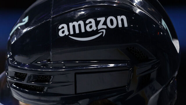 SEATTLE, WASHINGTON - OCTOBER 25: The Amazon logo is seen on the helmet of Jordan Eberle #7 of the Seattle Kraken as he warms up before the game against the Buffalo Sabres at Climate Pledge Arena on October 25, 2022 in Seattle, Washington.