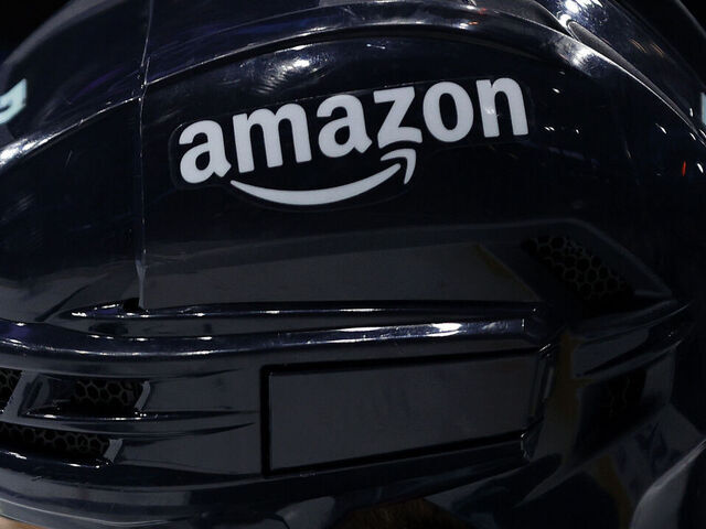 SEATTLE, WASHINGTON - OCTOBER 25: The Amazon logo is seen on the helmet of Jordan Eberle #7 of the Seattle Kraken as he warms up before the game against the Buffalo Sabres at Climate Pledge Arena on October 25, 2022 in Seattle, Washington.