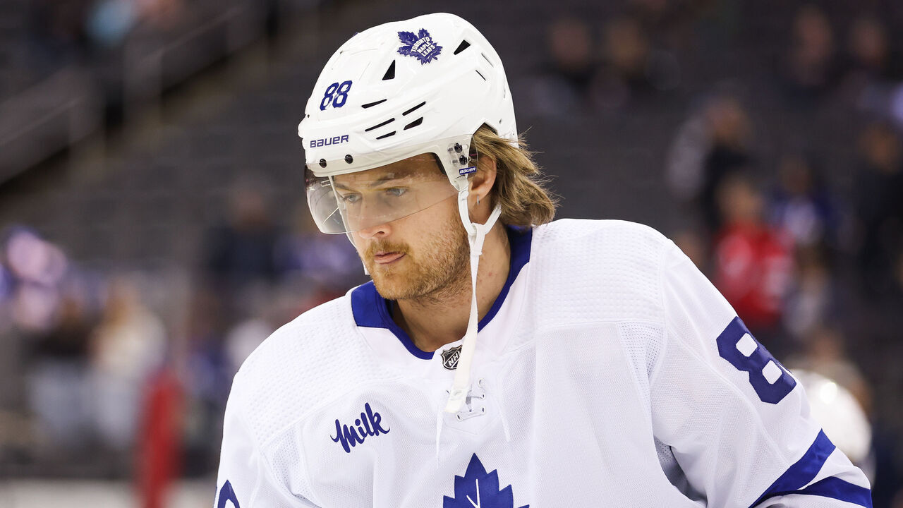 NEWARK, NJ - APRIL 09: Toronto Maple Leafs right wing William Nylander (88) warms up before a game between the Toronto Maple Leafs and New Jersey Devils on April 9, 2024 at Prudential Center in the Newark, New Jersey.