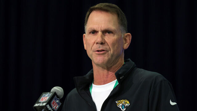 INDIANAPOLIS, INDIANA - FEBRUARY 27: General manager Trent Baalke of the Jacksonville Jaguars speaks to the media during the NFL Combine at the Indiana Convention Center on February 27, 2024 in Indianapolis, Indiana.