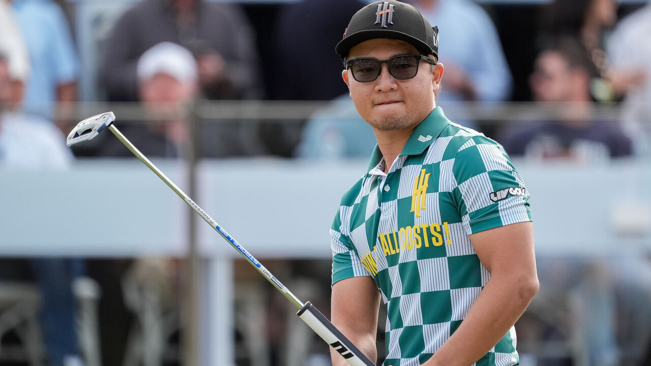 ADELAIDE, AUSTRALIA - APRIL 26: Jinichiro Kozuma of Iron Heads GC reacts after putting during LIV Adelaide at The Grange Golf Club on April 26, 2024 in Adelaide, Australia.