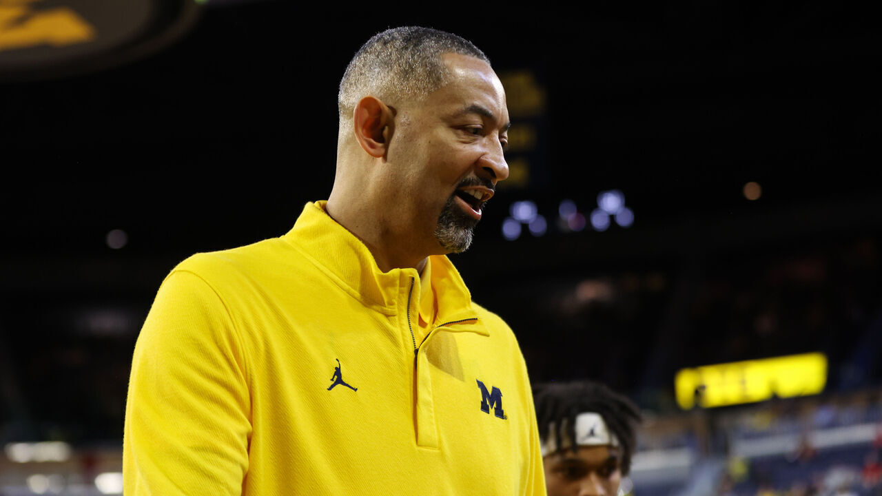 ANN ARBOR, MI - MARCH 10: Michigan Wolverines head coach Juwan Howard walks off of the court at the end of the first half of a Big Ten Conference college basketball game between the Nebraska Cornhuskers and the Michigan Wolverines on March 10, 2024 at Crisler Center in Ann Arbor, Michigan.