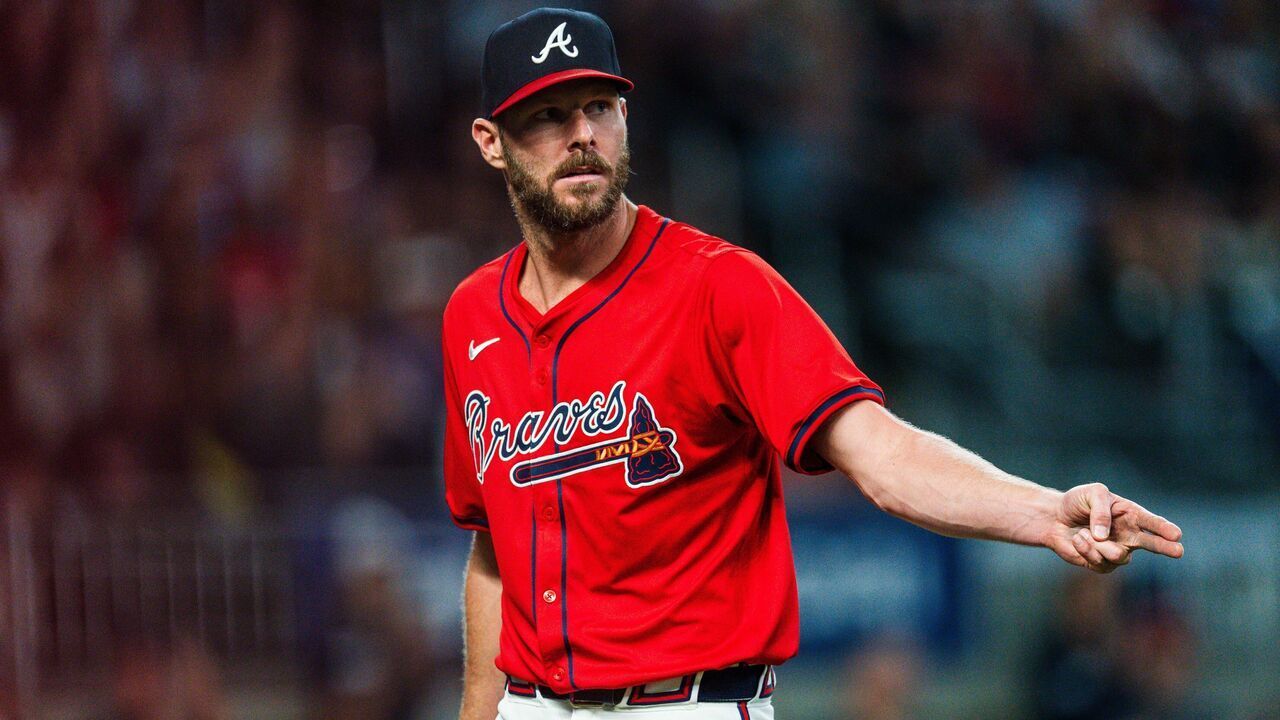 ATLANTA, GA - APRIL 26: Chris Sale #51 of Atlanta Braves walks off the mound during the seventh inning against the Cleveland Guardians at Truist Park on April 26, 2024 in Atlanta, Georgia.