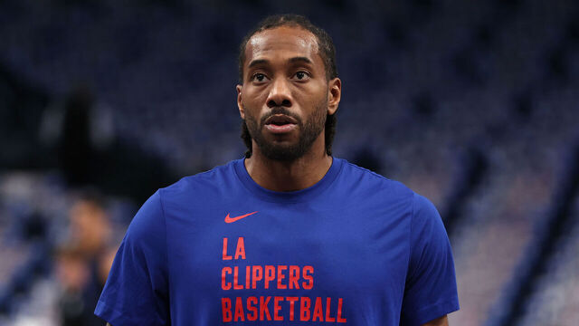 DALLAS, TX - April 26: Kawhi Leonard #2 of the LA Clippers warms up before the game against the Dallas Mavericks during Round 1 Game 3 of the 2024 NBA Playoffs on April 26, 2024 at the American Airlines Center in Dallas, Texas. Mandatory Copyright Notice: Copyright 2024 NBAE