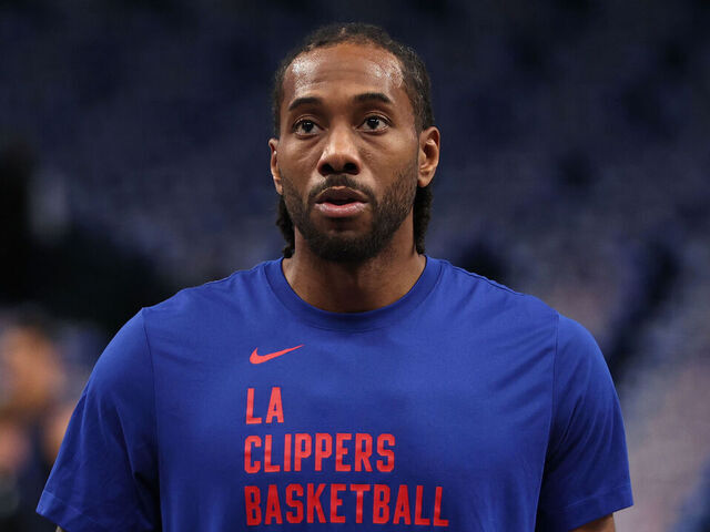 DALLAS, TX - April 26: Kawhi Leonard #2 of the LA Clippers warms up before the game against the Dallas Mavericks during Round 1 Game 3 of the 2024 NBA Playoffs on April 26, 2024 at the American Airlines Center in Dallas, Texas. Mandatory Copyright Notice: Copyright 2024 NBAE