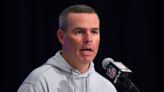 INDIANAPOLIS, INDIANA - FEBRUARY 27: General manager Brandon Beane of the Buffalo Bills speaks to the media during the NFL Combine at the Indiana Convention Center on February 27, 2024 in Indianapolis, Indiana.