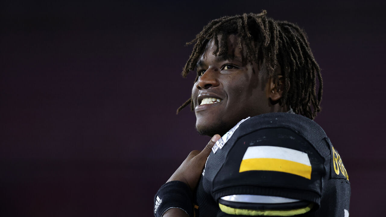 MOBILE, ALABAMA - DECEMBER 17: Frank Gore Jr. #3 of the Southern Miss Golden Eagles reacts during the LendingTree Bowl against the Rice Owls at Hancock Whitney Stadium on December 17, 2022 in Mobile, Alabama.