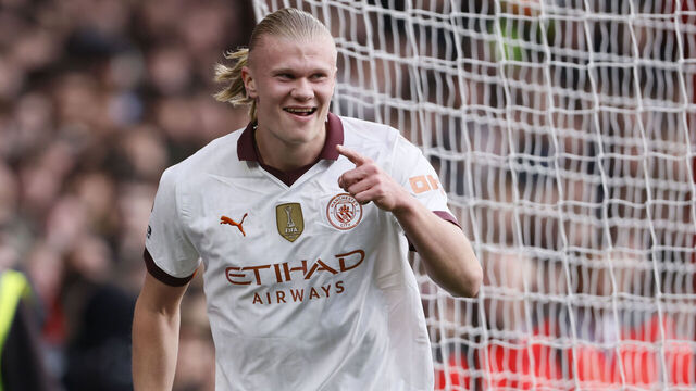NOTTINGHAM, ENGLAND - APRIL 28: Erling Haaland of Manchester City celebrates 2nd goal during the Premier League match between Nottingham Forest and Manchester City at City Ground on April 28, 2024 in Nottingham, England.