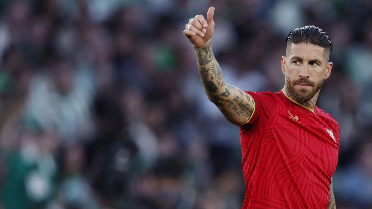 SEVILLA, SPAIN - APRIL 28: Sergio Ramos of Sevilla during the LaLiga EA Sports match between Real Betis Sevilla v Sevilla at the Benito Villamarin Stadium on April 28, 2024 in Sevilla Spain