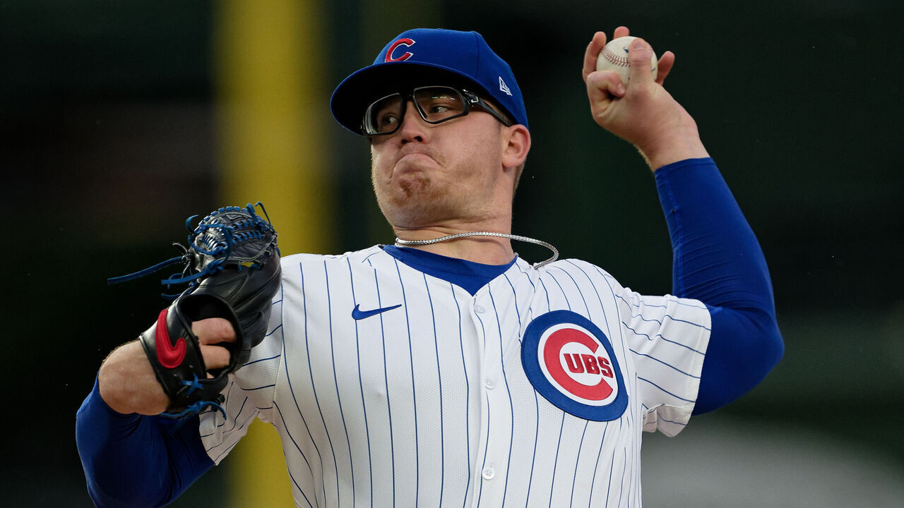 CHICAGO, IL - APRIL 23: Jordan Wicks #36 of the Chicago Cubs pitches against the Houston Astros at Wrigley Field on April 23, 2024 in Chicago, Illinois.