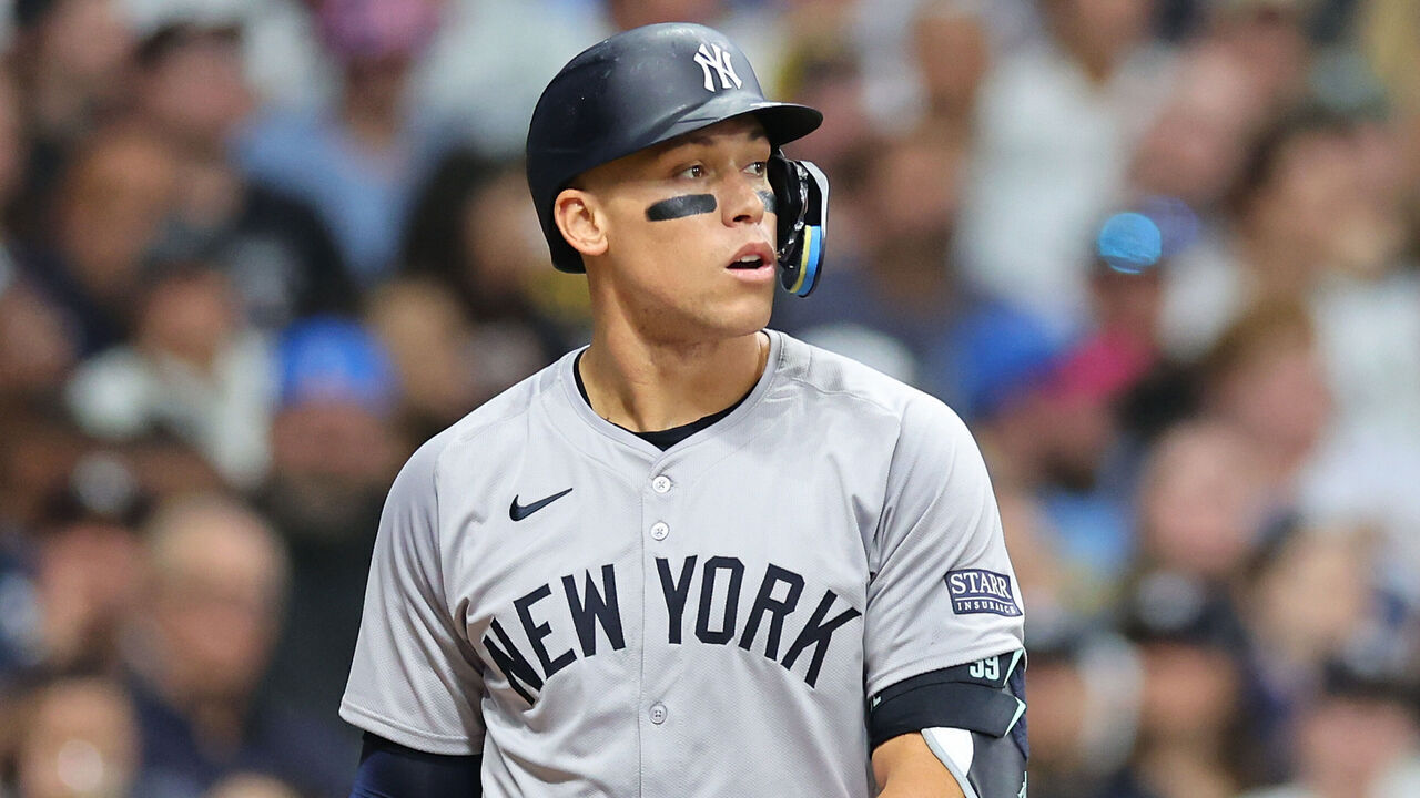 MILWAUKEE, WISCONSIN - APRIL 27: Aaron Judge #99 of the New York Yankees at bat during a game against the Milwaukee Brewers at American Family Field on April 27, 2024 in Milwaukee, Wisconsin.